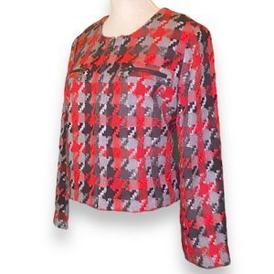 Vintage Chadwicks Houndstooth Cropped Jacket Zipper Detail Size 12 Petite Y2K